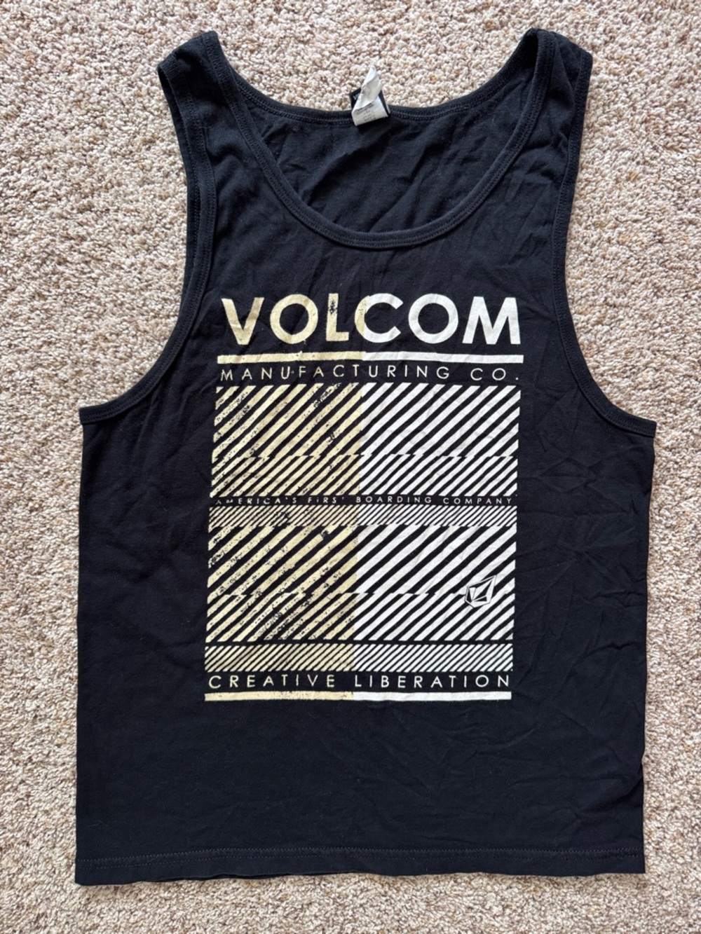 (4/$10) Volcom Black Tank Top with Yellowed White Graphic